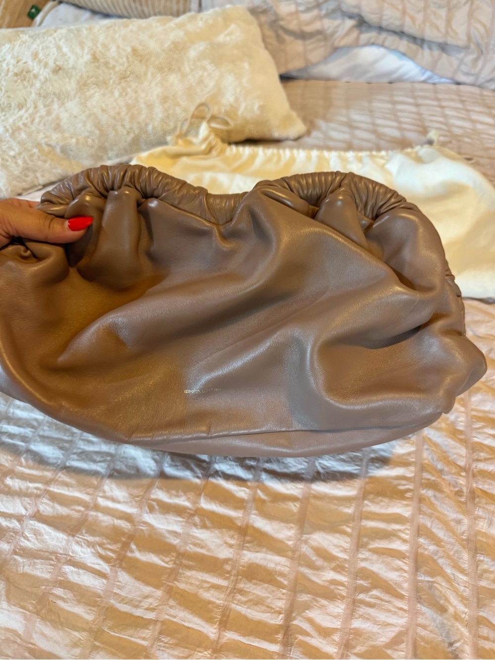 Mansur Gavriel Gathered Leather Clutch in Taupe Brown